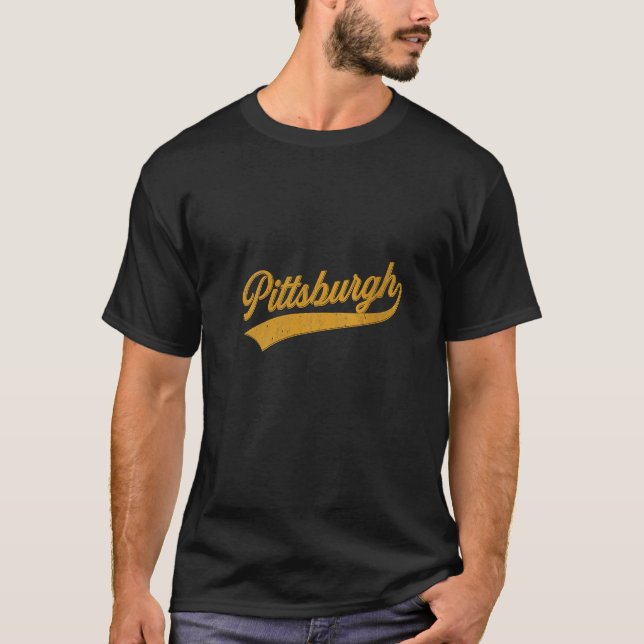 Womens Distressed Pittsburgh Pennsylvania Script D T-Shirt (Front)
