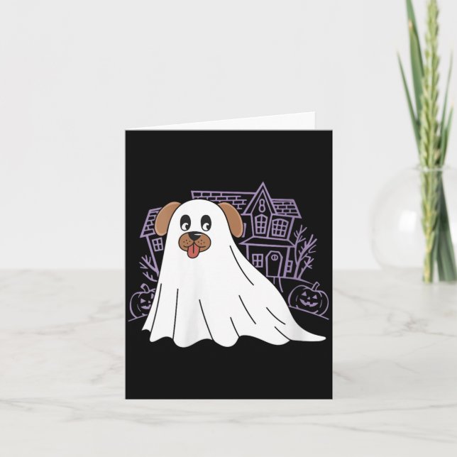 Womens Dog Ghost Cute Dog Dressed As Ghost Funny Card (Front)