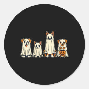 Womens Dog Ghost Halloween V-Neck Classic Round Sticker