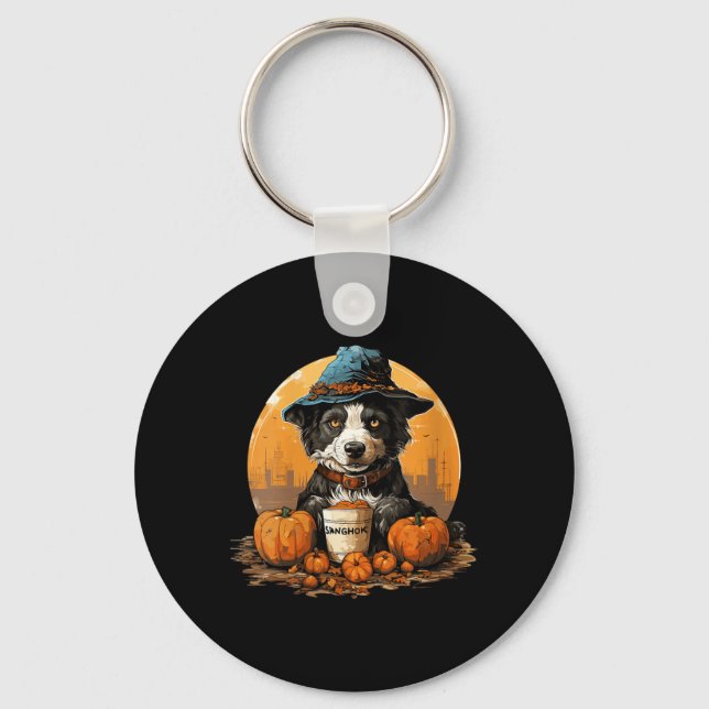 Womens Dog Halloween V-Neck Key Ring (Front)