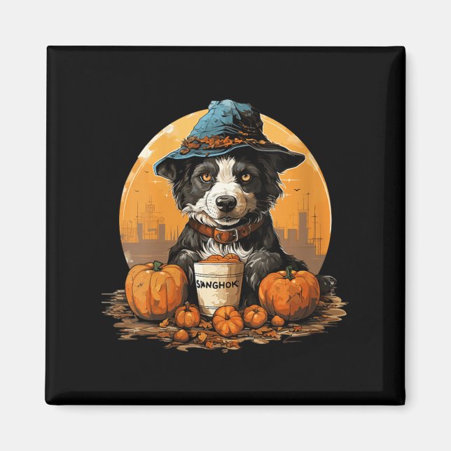 Womens Dog Halloween V-Neck Magnet (Front)