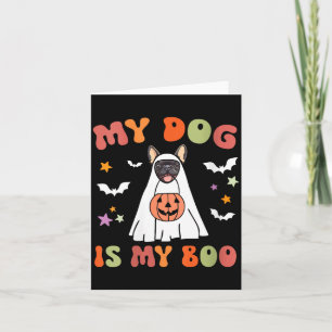 Womens Dog Is Boo Black French Bulldog Halloween Card