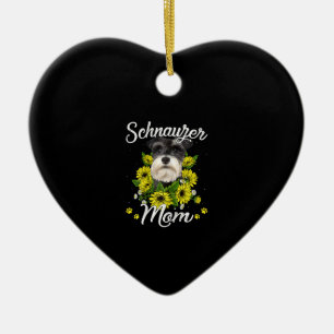 Womens Dog Mum Day Gift Sunflower Schnauzer Ceramic Tree Decoration