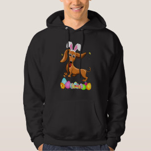 Womens Dog Mum Presents Cute Bunny Dachshund Eggs  Hoodie
