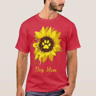 Womens Dog Mum Sunflower Gift Love Dogs and Flower T-Shirt
