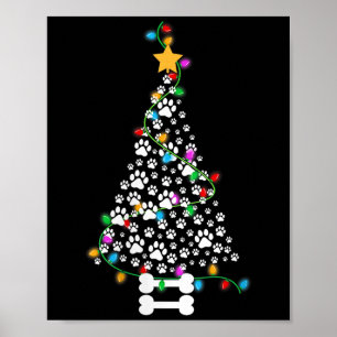 Womens Dog Paw Christmas Tree Lights Funny Puppy D Poster
