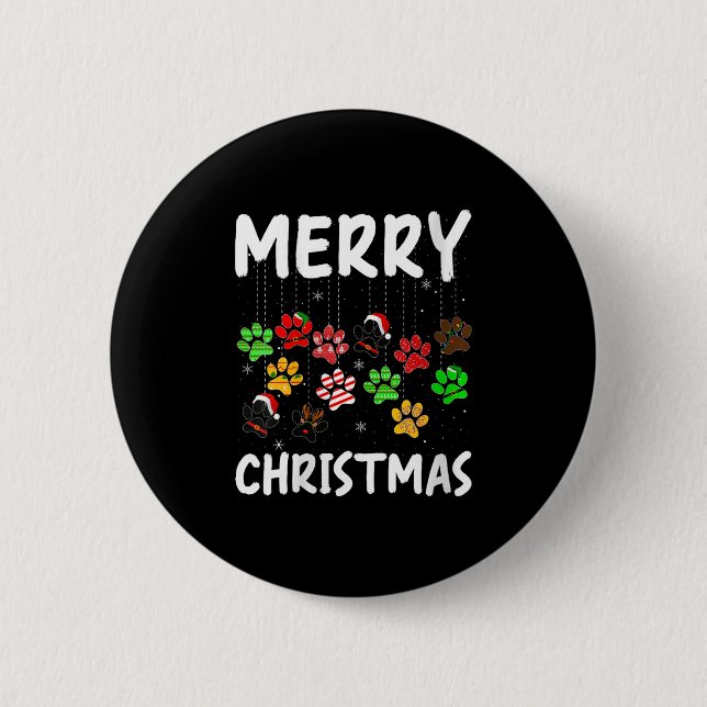 Womens Dog Paw Merry Christmas Pajamas Puppy Dog L 6 Cm Round Badge (Front)