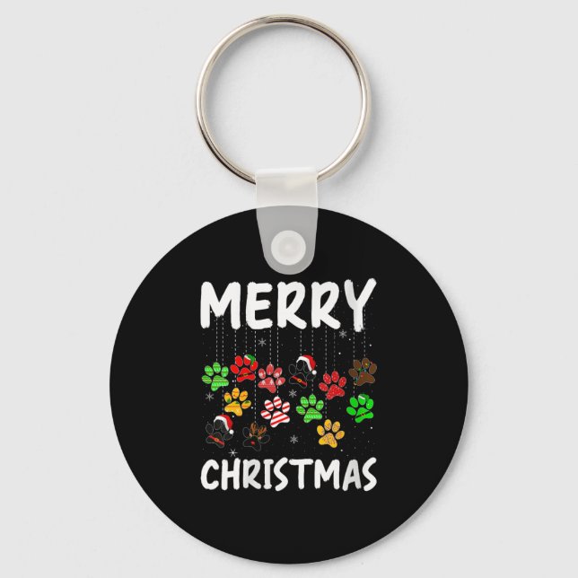 Womens Dog Paw Merry Christmas Pajamas Puppy Dog L Key Ring (Front)