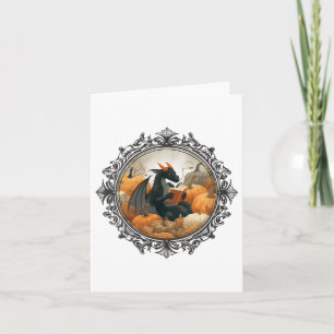Womens Dragon Reading Books With Fall Pumpkin Fant Card