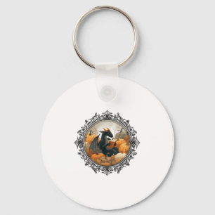 Womens Dragon Reading Books With Fall Pumpkin Fant Key Ring