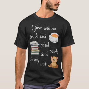 Womens Drink Tea Read Books Pet Cat  T-Shirt