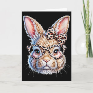 Women's Easter Bunny With Leopard Bow And Gles V-n Card