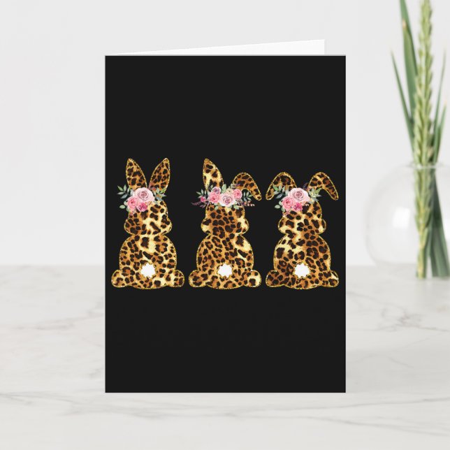 Womens Easter Day Cute Floral Leopard Bunny Rabbit Card (Front)