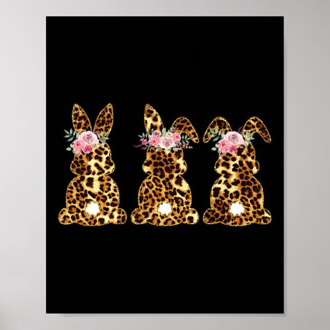 Womens Easter Day Cute Floral Leopard Bunny Rabbit Poster (Front)