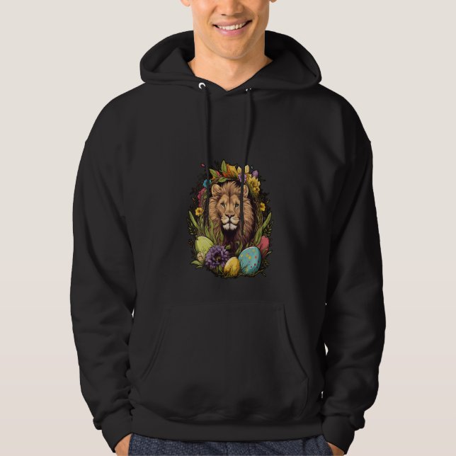 Womens Easter Lion Bunny Eggs on Easter Lion Hoodie (Front)