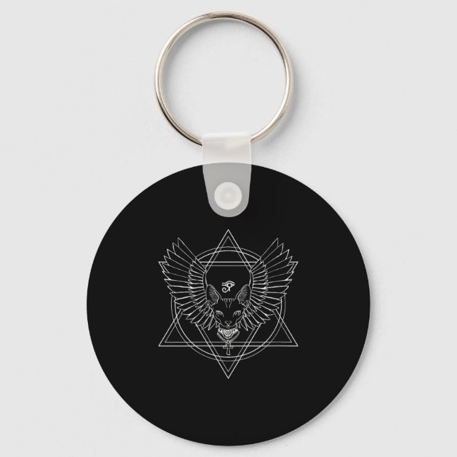 Womens Egyptian Horus Eye And Cat With Wings V-nec Key Ring (Front)