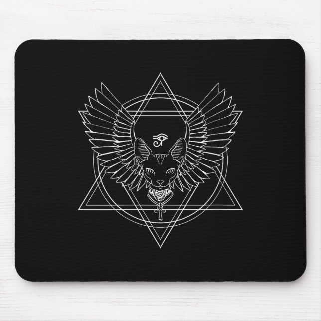 Womens Egyptian Horus Eye And Cat With Wings V-nec Mouse Pad (Front)