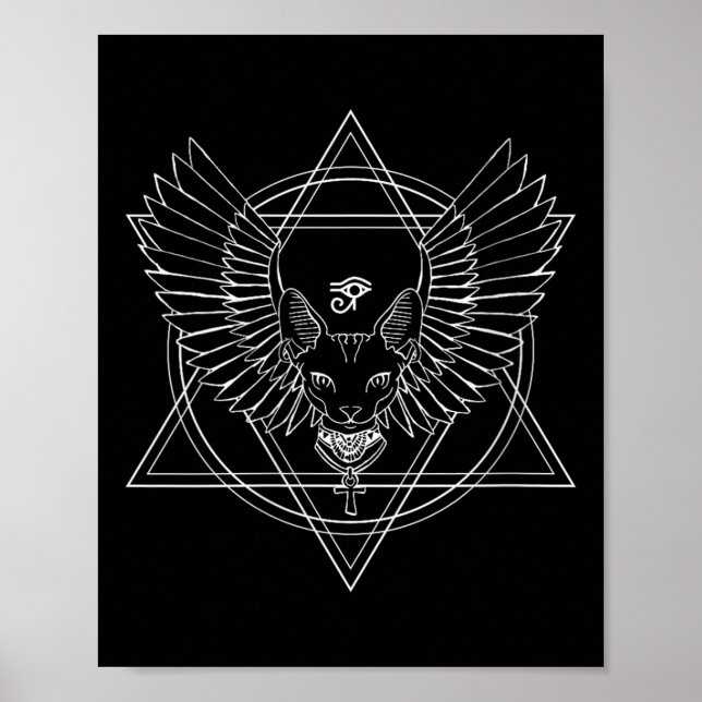 Womens Egyptian Horus Eye And Cat With Wings V-nec Poster (Front)