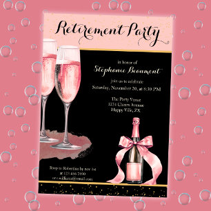 Women's Elegant Black Champagne Retirement Party Invitation