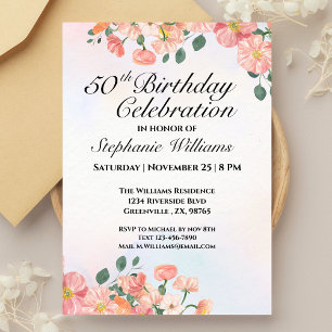 Women's Elegant Floral 50th Birthday Celebration  Invitation