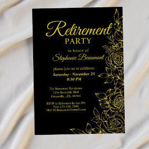 Women's Elegant Golden Rose Flower Retirement Invitation