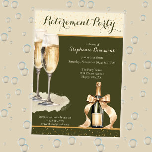 Women's Elegant Green Champagne Retirement Party Invitation