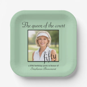Women's Elegant Photo Tennis 50th Birthday Party Paper Plate