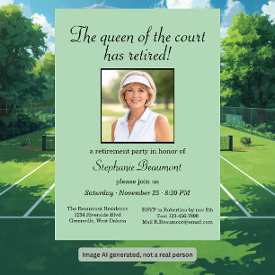Women's Elegant Photo Tennis Theme Retirement   Invitation