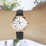 Womens Elegant Vintage Stylish Rose Gold Monogram<br><div class="desc">Create your own custom, personalised, elegant stylish cool unique classy modern black and white design triangles hours, monogrammed, womens ladies rose gold retro vintage look style black leather strap watch. Simply type in your name / monogram / initials, to customise. Makes a great gift, for birthday, graduation, mothers day, christmas,...</div>