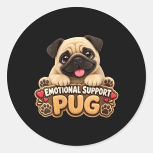 Womens Emotional Support Pug Dog Boys Girls Classic Round Sticker