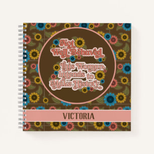 Women's Empowerment Retro 60s and 70s Floral Pink Notebook