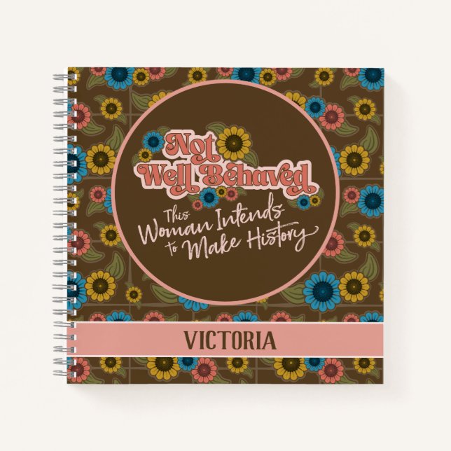 Women's Empowerment Retro Hippie Floral Pink Notebook (Front)