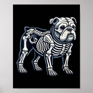 Womens English Bulldog Dog Skeleton Halloween Poster