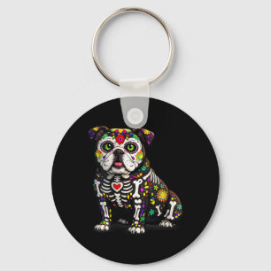 Womens English Bulldog Mexican Sugar Skull Key Ring