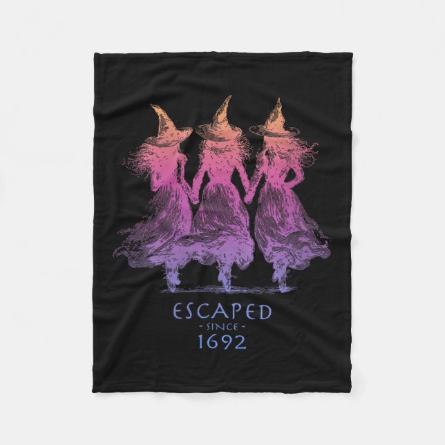 Womens Escaped Since 1692 Funny Witch Halloween De Fleece Blanket (Front)