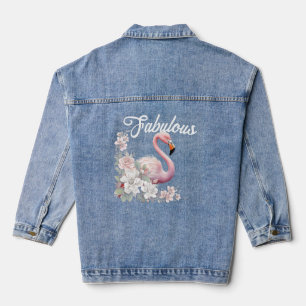Womens Fabulous Flamingo Floral Pink  Denim Jacket