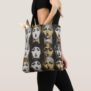 Womens Faces Gold Black White Design Tote Bag