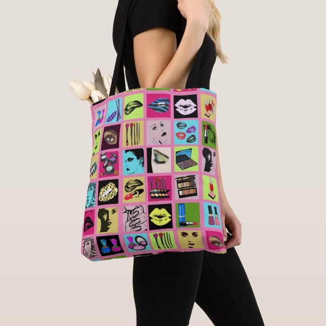 womens faces Makeup Beauty Cosmetics collage art Tote Bag (Close Up)