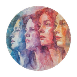 Women's Faces - Watercolor Painting Cutting Board