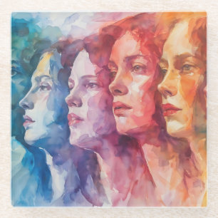 Women's Faces - Watercolor Painting Glass Coaster