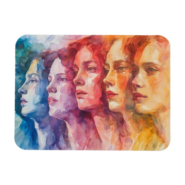 Women's Faces - Watercolor Painting Magnet (Horizontal)