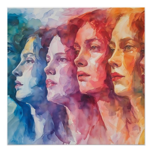 Women's Faces - Watercolor Painting Poster (Front)