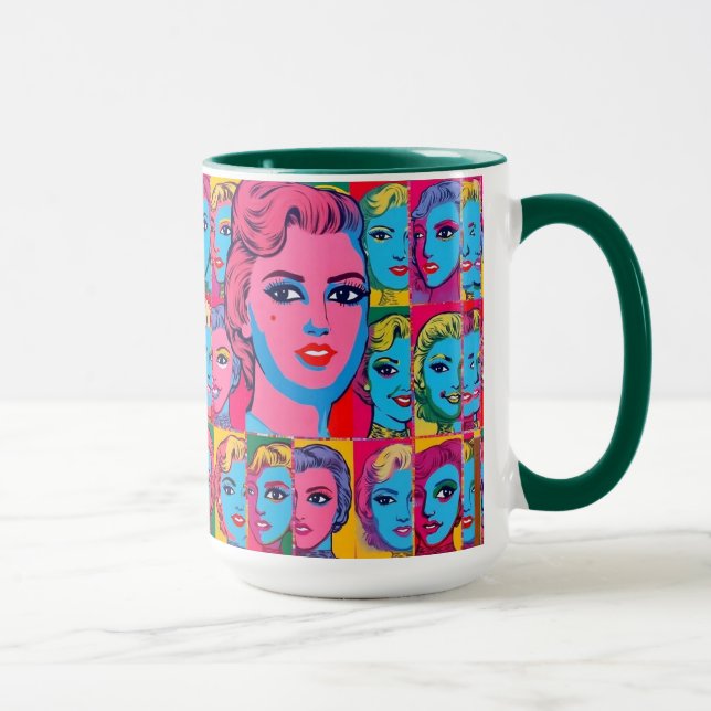 Women's Faces with Mugs & Stickers Illustration on (Right)
