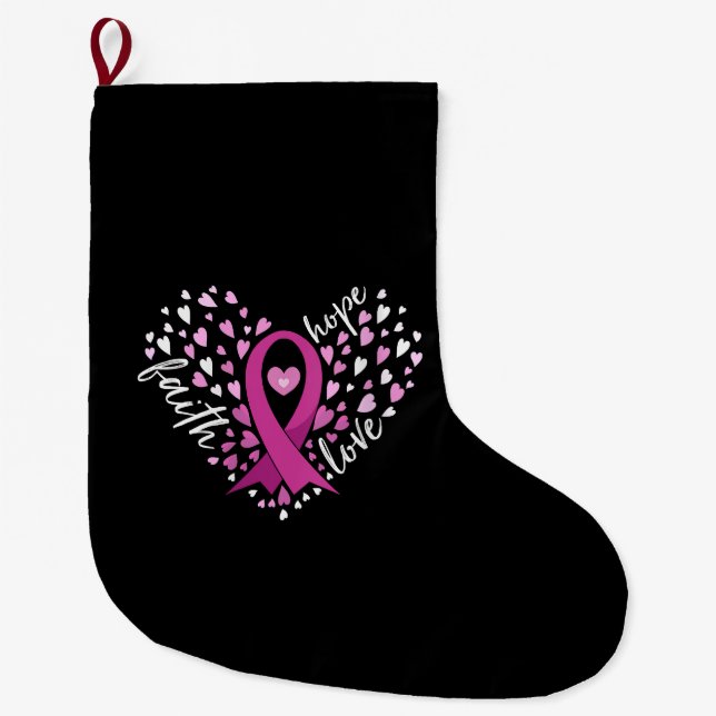 Womens Faith Hope Love Breast Cancer Awareness Pin Large Christmas Stocking (Front)