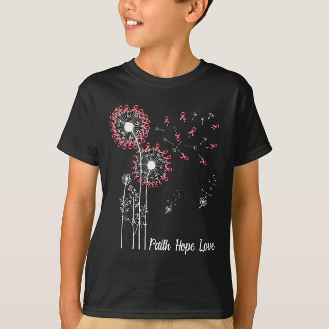 Womens Faith Hope Love Breast Cancer Dandelion Flo T-Shirt (Front)