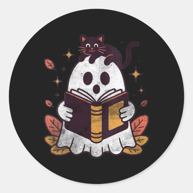 Womens Fall Autumn Book Ghost Reading Halloween Classic Round Sticker (Front)