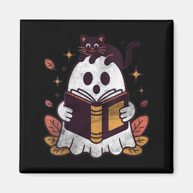 Womens Fall Autumn Book Ghost Reading Halloween Magnet (Front)