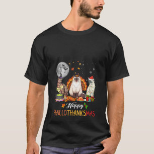 Womens Fall Autumn Cute Cat Halloween Thanksgiving T-Shirt