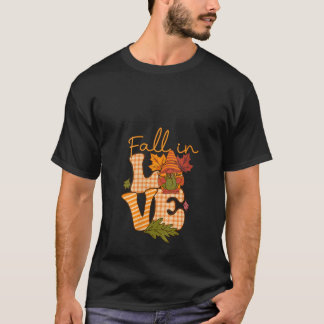 Womens Fall in Love Gnome Fall Vibes Happy Autumn  T-Shirt