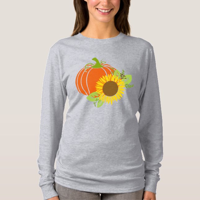 Women's Fall Pumpkin & Sunflower Long Sleeve T-Shirt (Front)